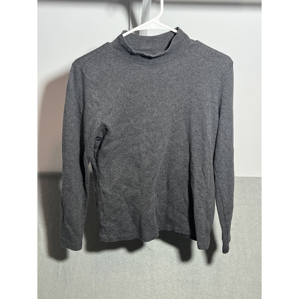 Karen Scott Women's PM Petite Medium Gray 100% Cotton Mock Neck Long Sleeve Top